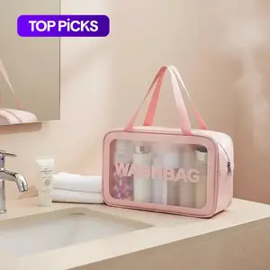 1 Piece Portable Makeup Bag, Large Capacity Travel Cosmetic Storage Bag, PVC Waterproof Toiletry Bag, Travel Cosmetic Bags