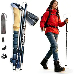 Foldable Hiking Poles for Men Women Seniors, 14 Inch Compact Lightweight Trekking Poles with 1/4 Inch Screw for Travel Hiking Outdoor Use