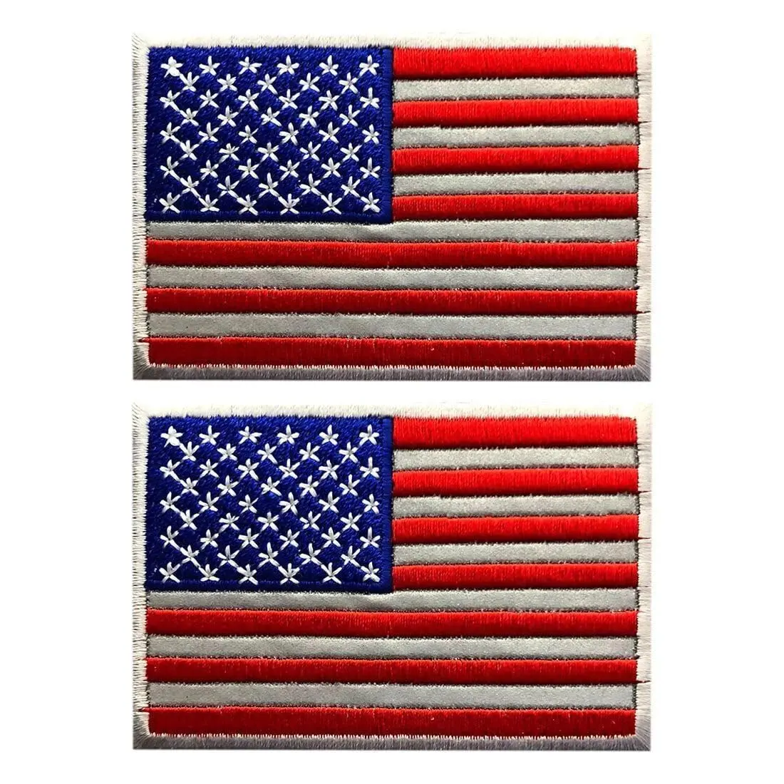 Reflective USA American Flag Patch 3x2 Inch 2 PC Iron on Sew on for Uniforms and Clothing