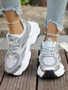 Women's Colorblock Thick Sole Casual Shoes, Height Increasing Breathable Mesh Sport Sneakers, Vintage Running Shoes for Daily Wear