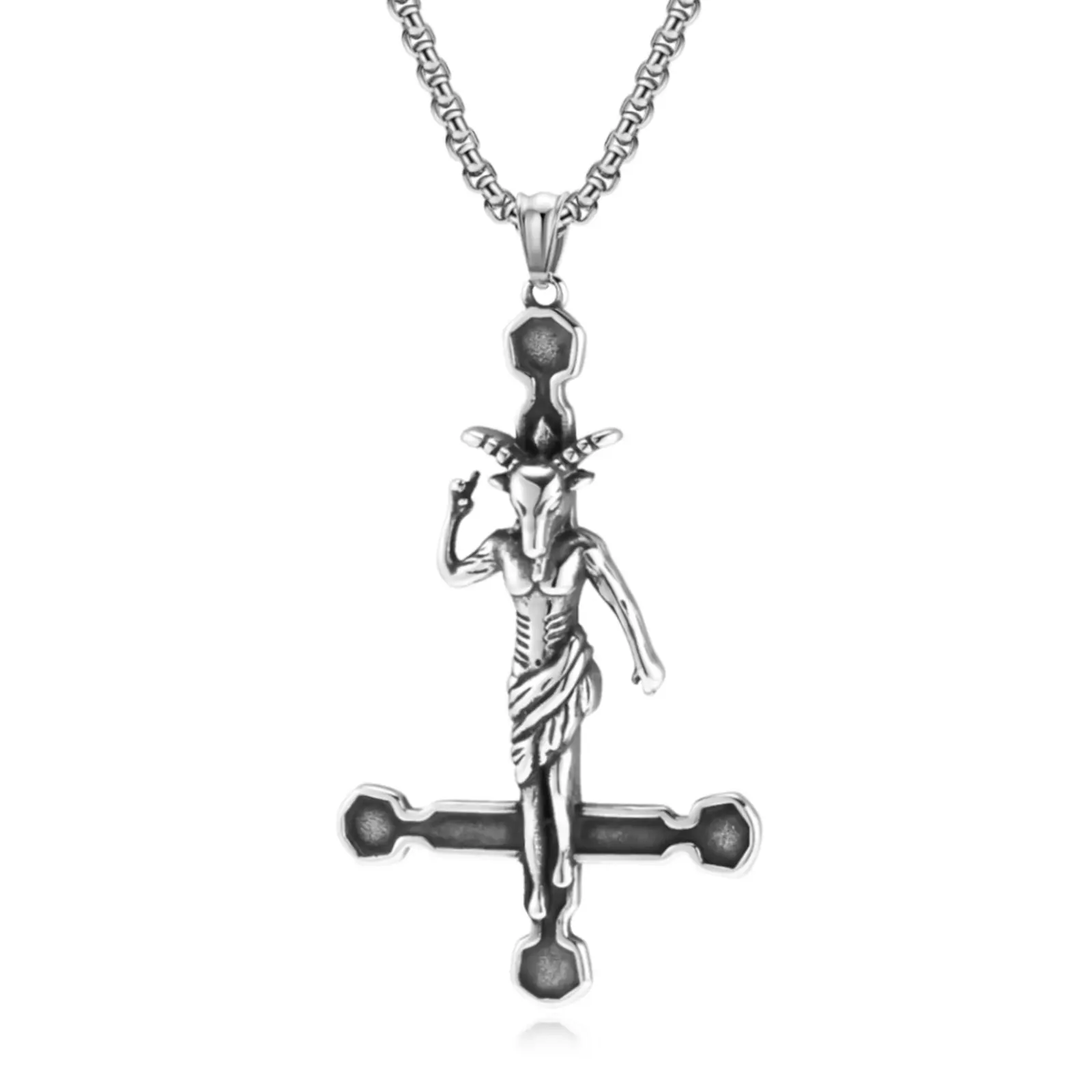 OIDEA Men's Stainless Steel Inverted Cross Goat Pendant Necklace - Gothic, Punk Hardcore, Festival Statement, Emblem Occult Baphomet Amulet Jewelry, Halloween Gift for Men, Men's Jewelry, Gothic Necklaces