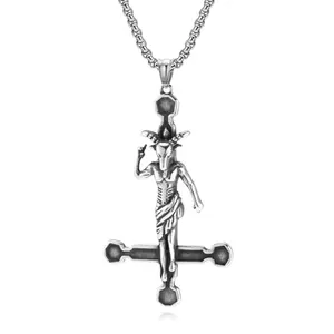OIDEA Men's Stainless Steel Inverted Cross Goat Pendant Necklace - Gothic, Punk Hardcore, Festival Statement, Emblem Occult Baphomet Amulet Jewelry, Halloween Gift for Men, Men's Jewelry, Gothic Necklaces