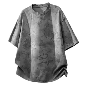 Men’s American tie-dye V-neck printed T-shirt with dropped shoulders and short sleeves; lightweight knit top for summer—breathable, trendy, versatile casual wear for everyday use and outdoor sports; Y2K style.