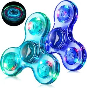 LED Fidget Spinner for Kids Adults 2Pcs, Light up Sensory Fidget Toys for Kids 4-8 8-12 Anxiety Stress Relief, Classroom Prizes Glow in The Dark Hand Spinner Boys Girls Birthday Gifts
