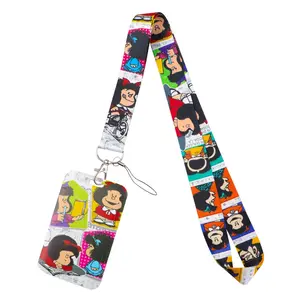 Cute Cartoon Girl Neck Strap Lanyard for Keys Keychain Kawaii Badge Holder Students ID Credit Card Pass Hang Rope Lariat USB Mobile Phone Charm Accessories Keychain for Bags