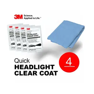 3M Quick Headlight Clear Coat 4x wipe lot With 16x16 Microfiber Cloth - Blue