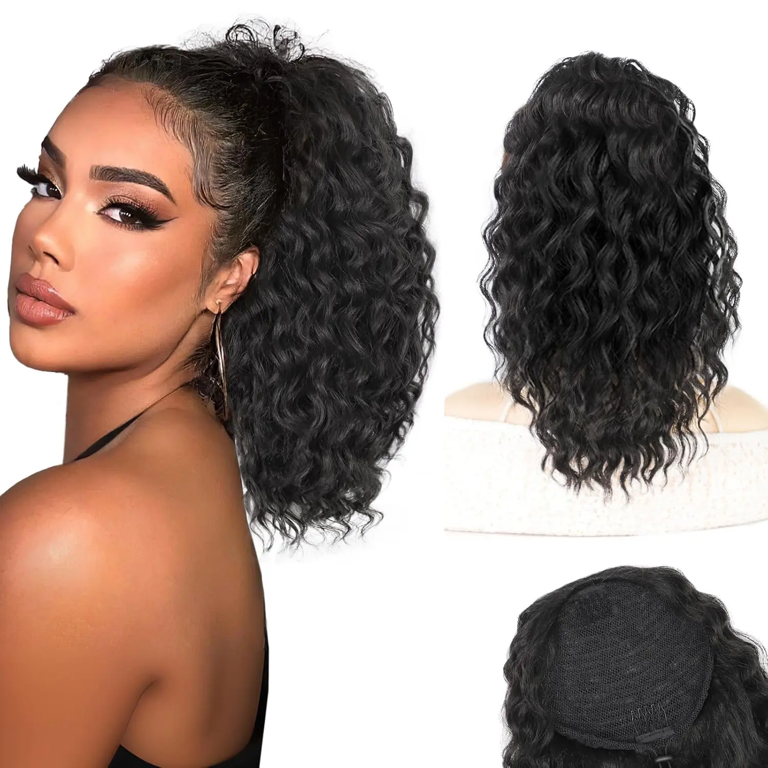 Ponytail Extension,Drawstring Ponytail for Women 12Inch Synthetic short Curly Wavy Lightweight Layered Pony Tails Hair Extensions Clip in Ponytail Hairpiece for Women