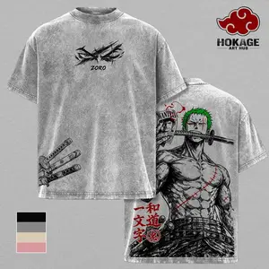 Roronoa Zoro x OP Wano Style Graphic Tee, Pirate Hunter Anime Vintage Washed T-Shirt, Three Sword Style Streetwear Design, Heavy Cotton Unisex Shirt, Manga Fan Gift