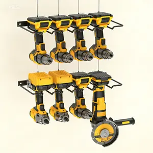 Heavy Duty Wall Mounted Tool Organizer Rack, Cordless Drill and Battery Storage Holder for Workshop Garage Shed, Utility Storage System with Adjustable Slots, Sturdy Metal Construction for Hand Tools Power Tools
