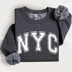 NYC Sweatshirt, Faded Vintage Aesthetic New York Sweatshirt, Retro Varsity Distressed NYC Crewneck Trending