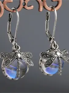 [Vintage Dragonfly Earrings] Vintage Copper Dragonfly Earrings with Moonstone Accents - Exquisite Tribal Craftsman Carved Design, Perfect for Women, Ideal for Festivals, Banquets, and Parties