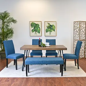 Amisos 6-Piece Dining Set, Hairpin Dining Table with 4 Chairs and Upholstery Bench, 3 Color Options