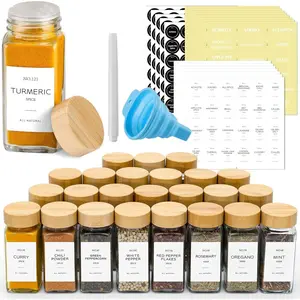 24 Pcs Glass  Jars with Bamboo Lids, 4 oz Glass Jars with Minimalist Farmhouse  Labels Stickers, Collapsible Funnel, Seasoning Storage Bottles for  Rack, Cabinet, Drawer