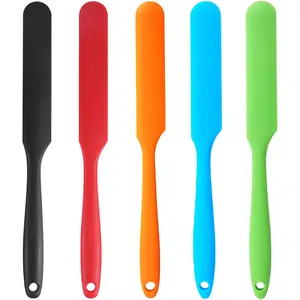 5 Pack Silicone Jar Spatula Set, 9.6 Inch Long Handle Jar Scraper, Heat Resistant Mini Spatulas for Sourdough Starter, Baking, Peanut Butter & Kitchen Use