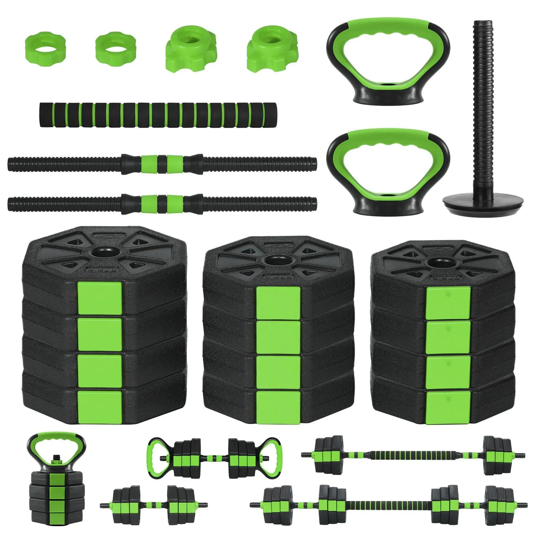 3-in-1 Adjustable Dumbbell Set, 20/30/40 kg (44/66/85 lbs), Free Weights, Turns into Ball Dumbbells, Bar and Push Up Holder