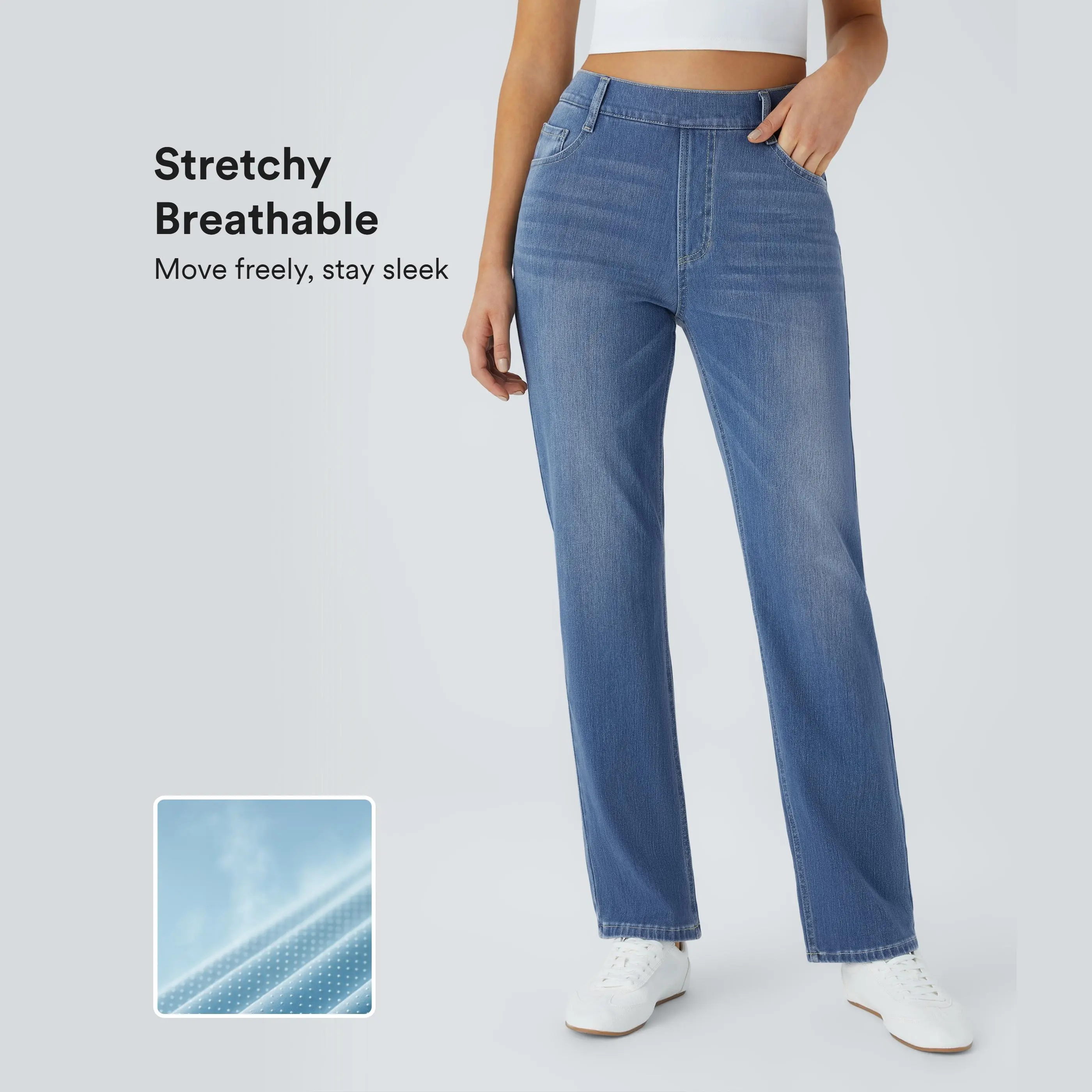 Halara Flex High Waisted Pockets Straight Leg Washed Casual Jeans #summervibes Halara Flex High Waisted Pockets Straight Leg Washed Casual Jeans #summervibes