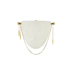 Fabriano Sconce with Integrated LEDs, 475 Lumens, Vintage Polished Brass and Alabaster Shades