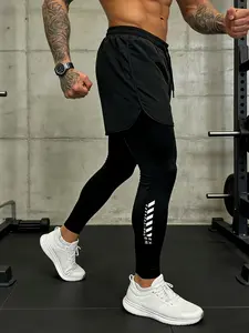 Men's Two-In-One Training Shorts and Compression Pants, High Elasticity Workout Shorts, Summer Multifunctional Shorts, Asymmetric Hem