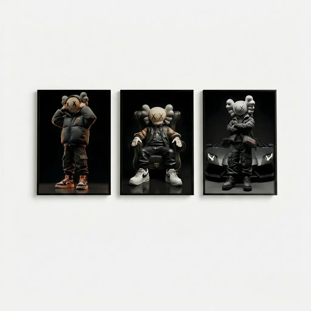 KAWS Wall Art Set of 3 Trendy Urban Room Decor prints poster #84 Decoration Items Living Room