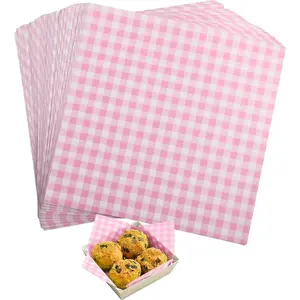 Waxed Deli Paper Sheets 7 * 7 Inch, 100 count  Basket Liners for Sandwiches, Burgers, Checkered Deli Wrap Wax Paper Sheets
