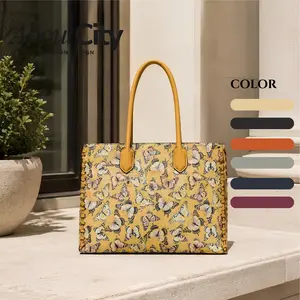 AboutCity Butterfly Print Tote Bag for Women Vintage Floral Shoulder Bag Large Capacity Everyday Fashion Purse