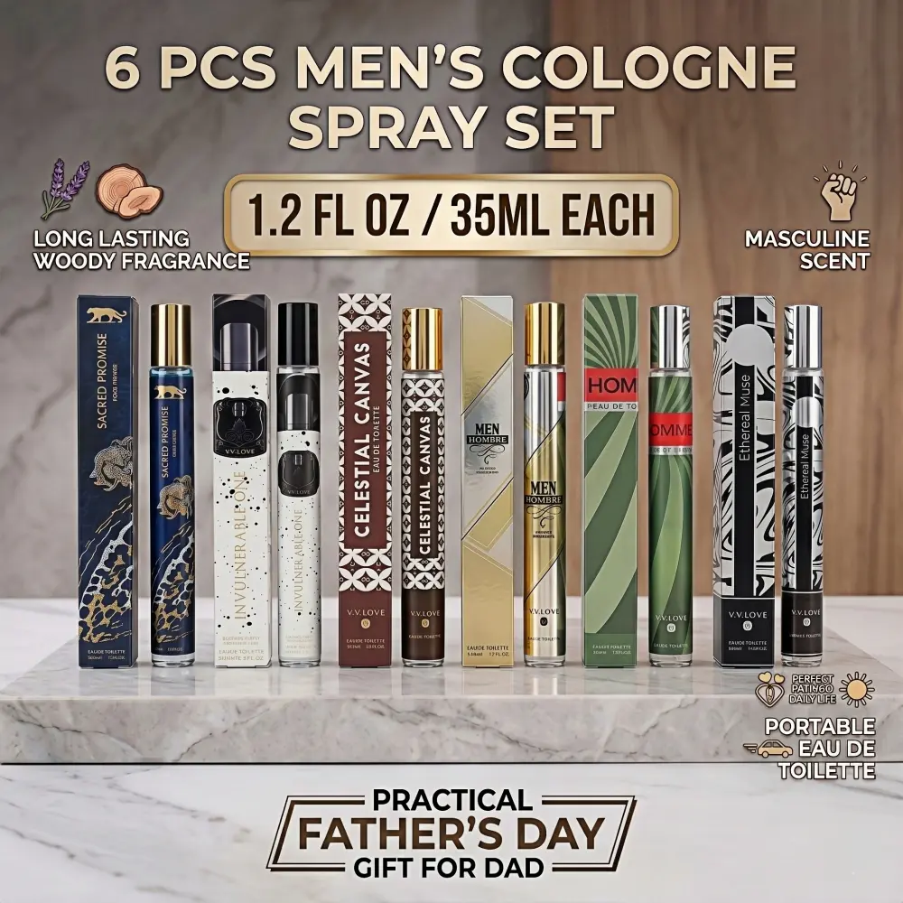 6 Pack Men's Cologne Spray Set - Travel Size Scent Spray for Men - 1.2 Oz/ 35ml Each - Long Lasting Fresh Citrus& Woody Cologne with Lavender& Cedarwood - Charming Masculine Fragrance Spray for Parties& Work - Ideal Father's Day Gift for Him
