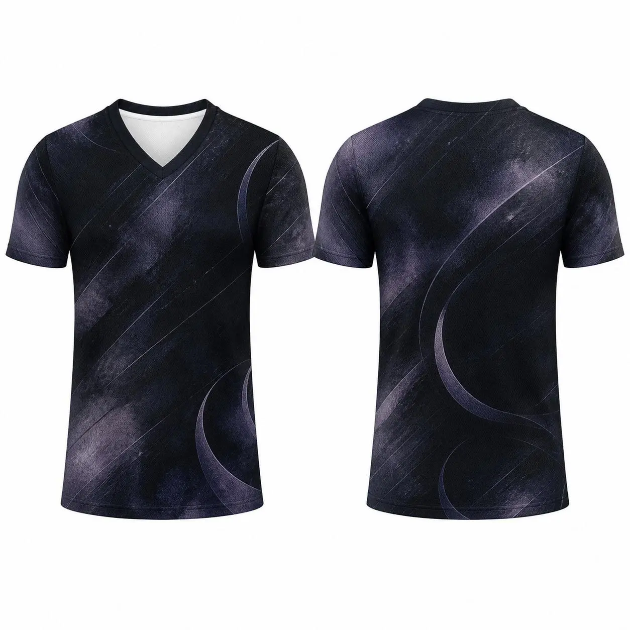 Dark Streetwear Midnight Blue Flame V Neck Mesh Shirt, Black All Over Print Short Sleeve Athletic Jersey, Unisex Casual Top for Men and Women