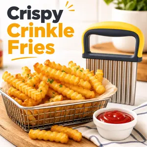 Crinkle Cutter for Wavy Fries, Stainless Steel Fruit and Vegetable Chopper with Comfort Grip Handle, Potato Cutter for Apples, Cucumbers, Carrots, Zucchini and Snacks