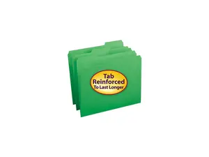 Smead 12134 File Folders, 1/3 Cut, Reinforced Top Tab, Letter, Green, 100/Box