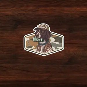 Hunting Dog Beer Clipart Sticker, Good Boy Hat Camo Design, German Shorthaired Pointer Decal