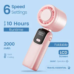 HappyGoo High-Speed Fan Portable Fan with 5-Speed Turbo, Mini Handheld Turbo Fan, Smart LED Display for Speed and Battery, Quiet Low-Noise Design, Suitable for Outdoor, Travel, Commuting, and Summer Use