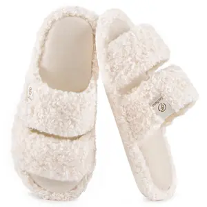 EverFoams Women's Fuzzy Open Toe Slippers Comfy Soft Memory Foam Indoor House Shoes