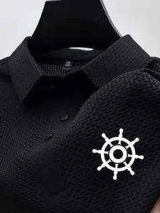 Men's Rudder Pattern Print Polo Shirt, Cool Lightweight Smooth Fabric, Business Casual, Fashion Comfort Design, Daily Wear