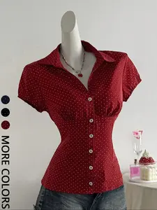 Women's Casual Polka Dot Printed Shirt, Fitted Design, All over Print, Perfect for Everyday Wear, Comfortable and Stylish