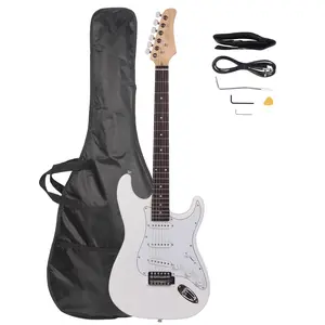 White Electric Guitar with Rosewood Fingerboard 22 Frets 25.5" Scale Complete Starter Kit Premium Rosewood Sleek Design for All Levels Includes Gigbag Strap Cable Tremolo Arm