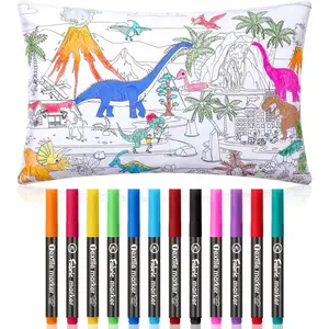 Coloring Craft Coloring Pillowcase Covers with 12 Pcs Markers Pens for Decoration Supplies, 28.7 x 19.7 Inch (Dinosaur)