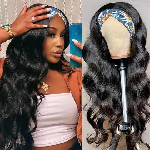 Women's 180 Density Glueless Ready-to-Wear Bodywave Wig, 100% Brazilian Human Natural Hair Full Machine-Made Headband Wig