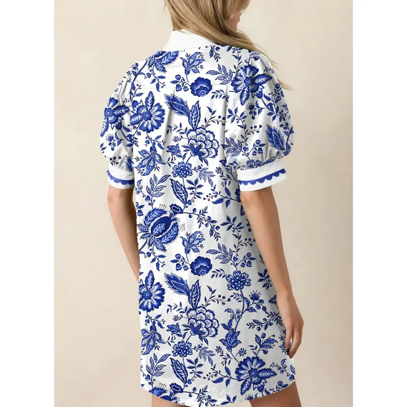 Dokotoo Women's Dress Short Sleeve Print Summer Casual V-Neck Mini Dress  Vacation Set Sweet Floral Cotton Puff Sleeve Mini Dress - TikTok Shop