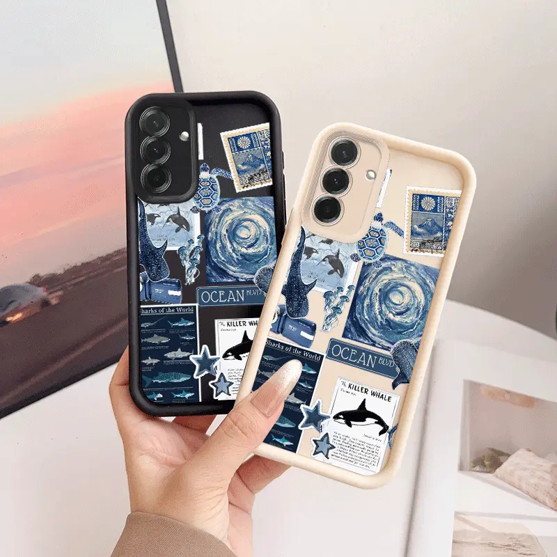 Phone Case: Fun Ocean Animal Phone Case, Suitable for Samsung Galaxy A05 A05S A06 A07 A12 A13 A14 A15 A16 5G A17 A21S A22 A23 A24 A25 A26 A32 A33 A34 A35 A36 A52 A53 A54 A55 A56 S21 Ultra S22 Plus S23+ S24 FE S25 Edge, Drop-Proof Full-Coverage Black, Acce