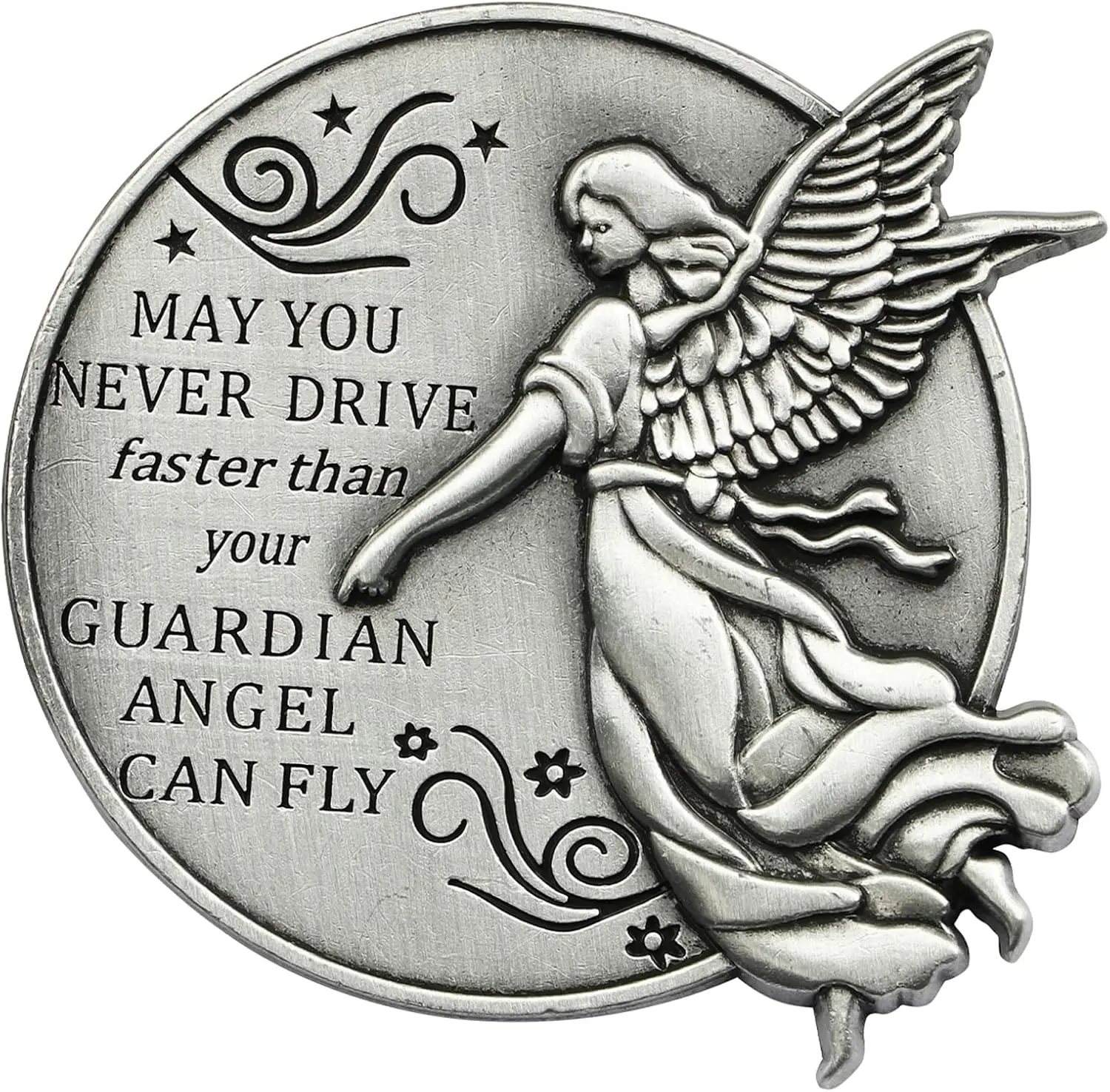 Guardian Angel Car Visor Clip - Synthetic Stainless Alloy Clip-On Fastener with Engraved Safety Prayer, Universal Fit Automobile Visors Accessory for Driving Safety, Travel Blessing Gift for Drivers, Engraved Text