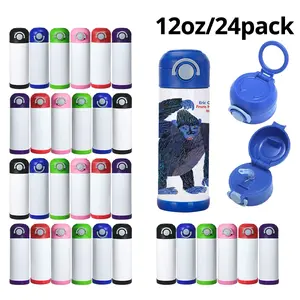 25pcs 12oz Reusable Sublimation Stainless Steel Wide Mouth Double Insulated Vacuum Flasks, Straight Tumblers with Bounce Lids, Hand-held Outdoor Sports Cups for Kids, Festive Gifts