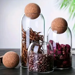 3pcs Glass Storage Container With Spherical Cork Stopper 500ml ,800ml and 1200ml Glass Jar Ideal For Tea Flowers Nuts Candies Kitchen Organization Essential
