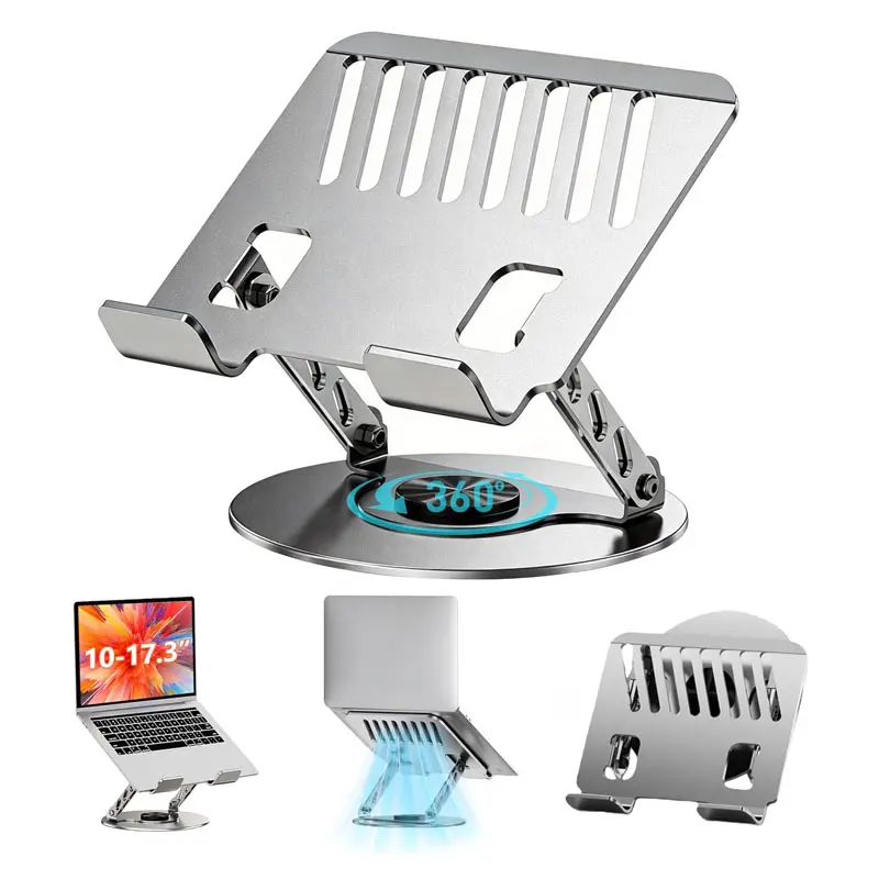 Aluminium Alloy Laptop Cooling Stand, Portable Laptop Stand, Cooler, 360° Adjustable Ergonomic Lift Stand With Ventilation Holes And Non-Slip Pads – Suitable For Travel, Office And Home Use, Watching Shows, Studying And Working, Practical Home Gift.