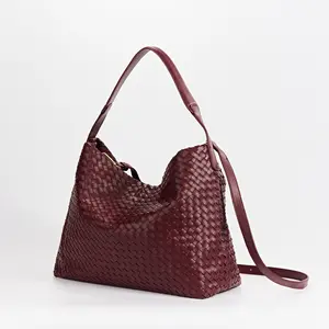 Woven Soft Leather Hobo Slouchy Bag - Handcrafted Large Tote Scandinavian bag In Stock Boho Tote Bags Crossbody Casual woven bag Commuter High-End
