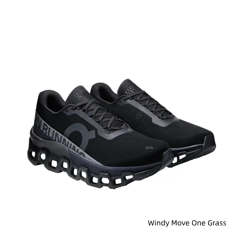 All Black Hollow Thick Sole Running Sneakers With Grey Graphic Print Breathable Mesh All Match Athletic Shoes