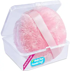 4" Large Powder Puff, Soft Fluffy Dusting Powder Puff for Body with Case, Even Application, Washable, Travel Size, Pink