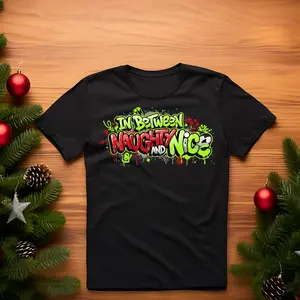 In Between Naughty and Nice Tee Christmas Grinchy Graffiti Holiday Shirt