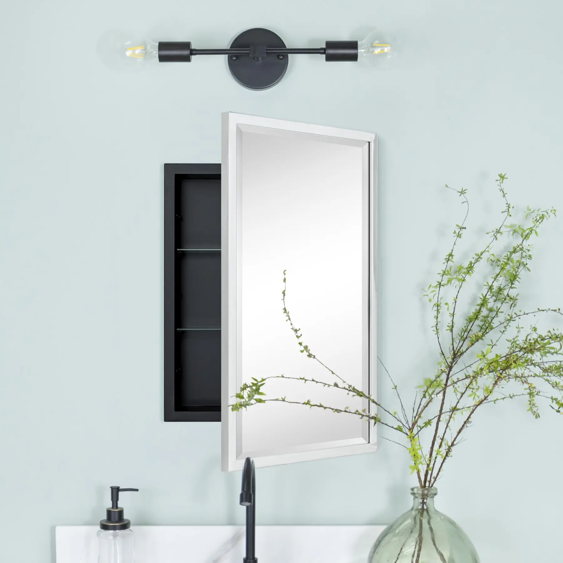 TEHOME Recessed Metal Framed Medicine Cabinet with Mirror for Bathroom, Multiple Colors and Sizes, Storage Function with Adjustable Tempered Glass Shelves