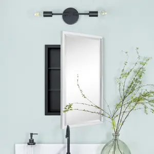 TEHOME Recessed Metal Framed Medicine Cabinet with Mirror for Bathroom, Multiple Colors and Sizes, Storage Function with Adjustable Tempered Glass Shelves