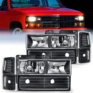 Nilight Headlight Assembly Compatible with 1994 1995 1996 1997 1998 Chevy Silverado Tahoe Suburban C10 C/K 1500 2500 3500 Replacement Headlamp Black Housing Clear Reflector Bumper Corner Lamp switchback leds  v8 raptor driver side